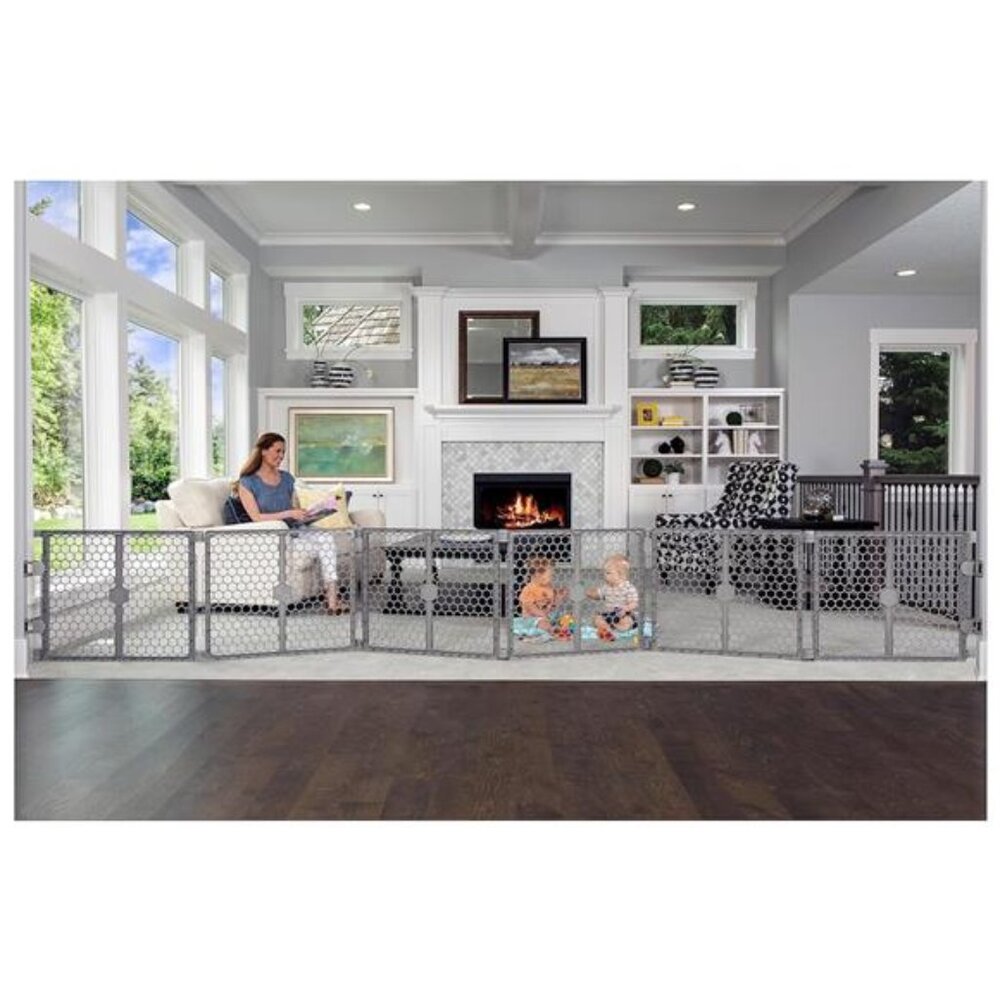 Plastic 192-Inch Super Wide Adjustable Baby Gate and Play Yard, 2-In-1,Bonus Kit